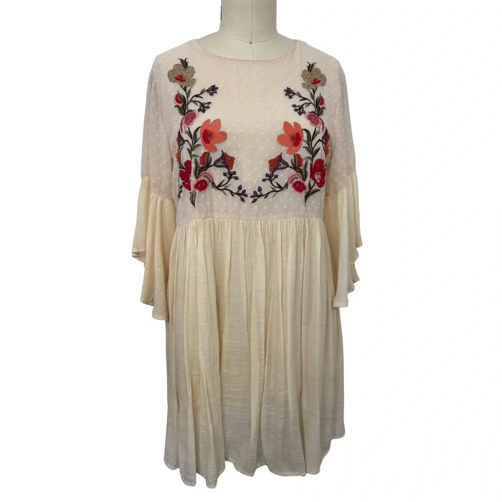 Umgee Cream Dress with Floral Embroidery - Picture 1 of 6
